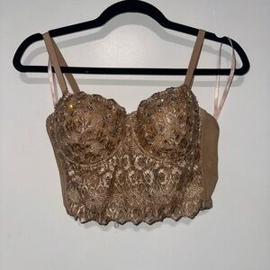 Windsor Tan Lace Corset Cropped Top
